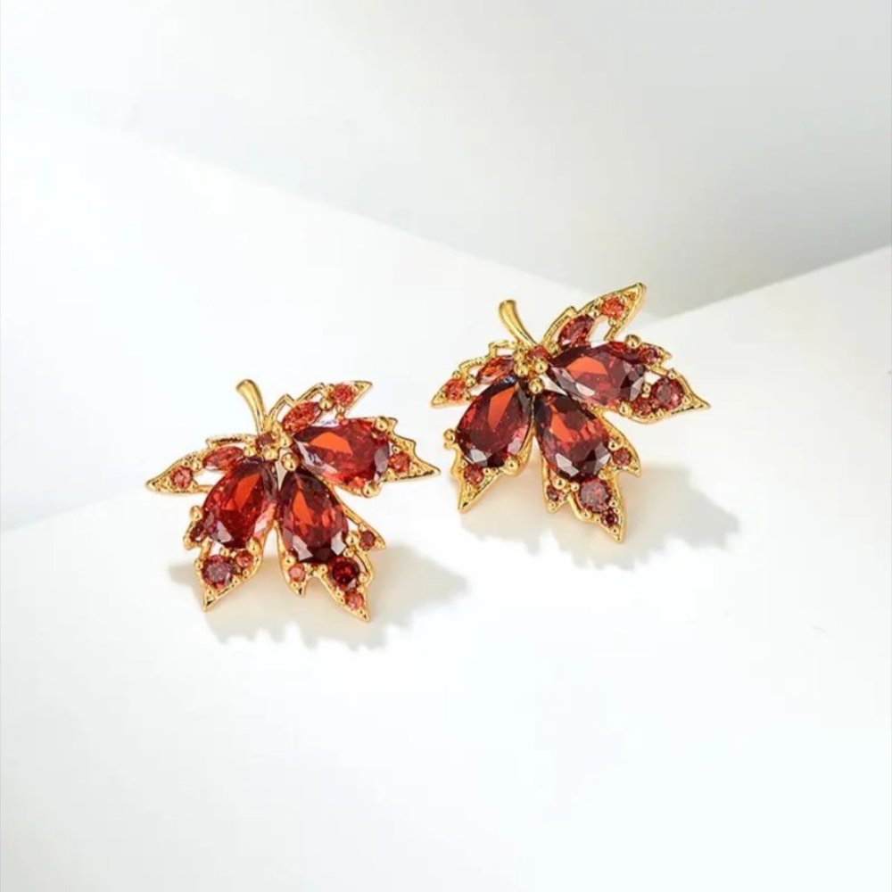 Red Maple Leaf Stud Earrings - Perfect for Women & Girls!